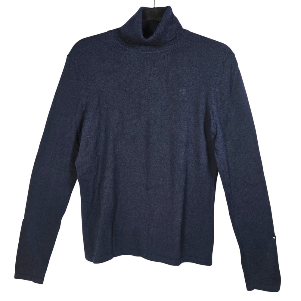 Lauren Ralph Lauren Navy Blue Merino Wool Cotton Turtleneck Sweater Womens Large